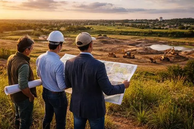 EDPL team reviewing a site plan at a development site